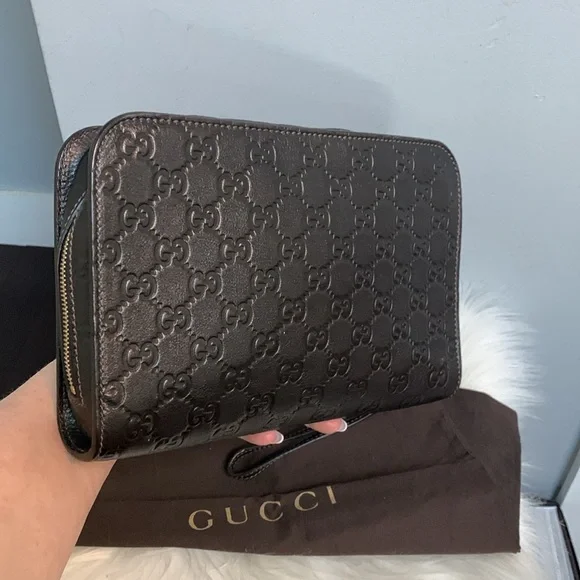 ❌SOLD❌Authentic Gucci all brown leather large clutch / wristlet w dustbag - Picture 4 of 17